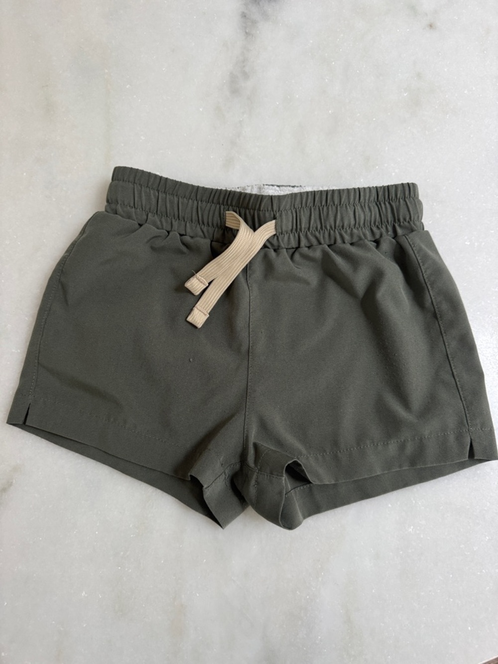 Kids' Olive Elastic-Waist Pull-On Shorts with Contrast Drawcord